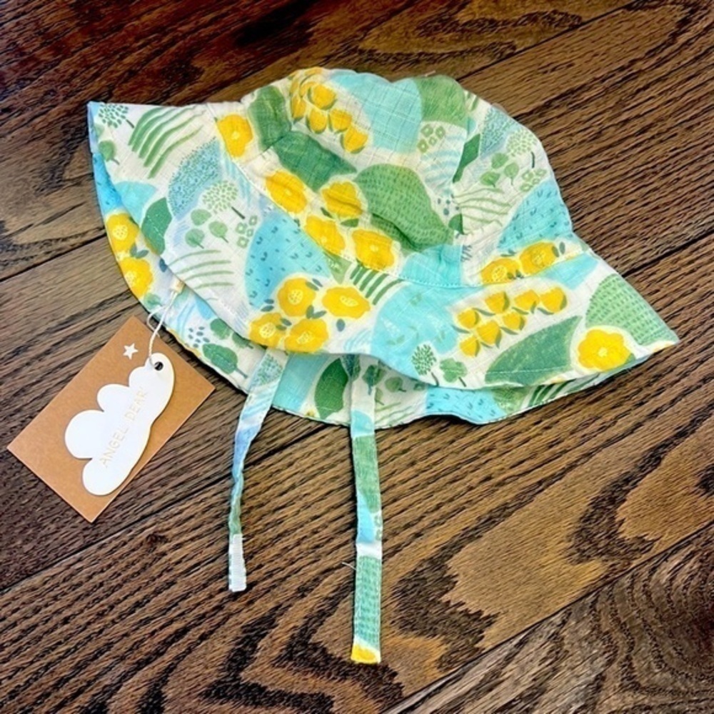 Angel dear 6-12 months green blue yellow garden sun hat floral baby spring